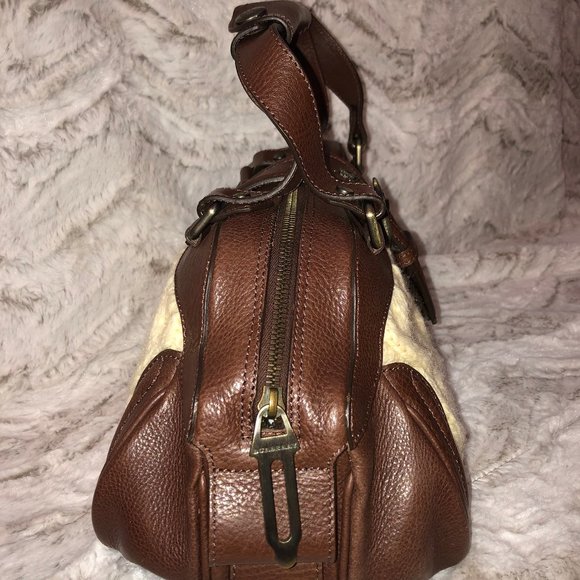 Burberry Cable Knit and Brown Leather Trim Satchel - Picture 2 of 5
